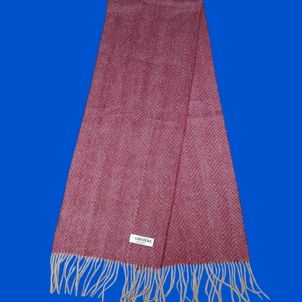 Cashmere Scarf Herringbone Burgundy 100% Cashmere
